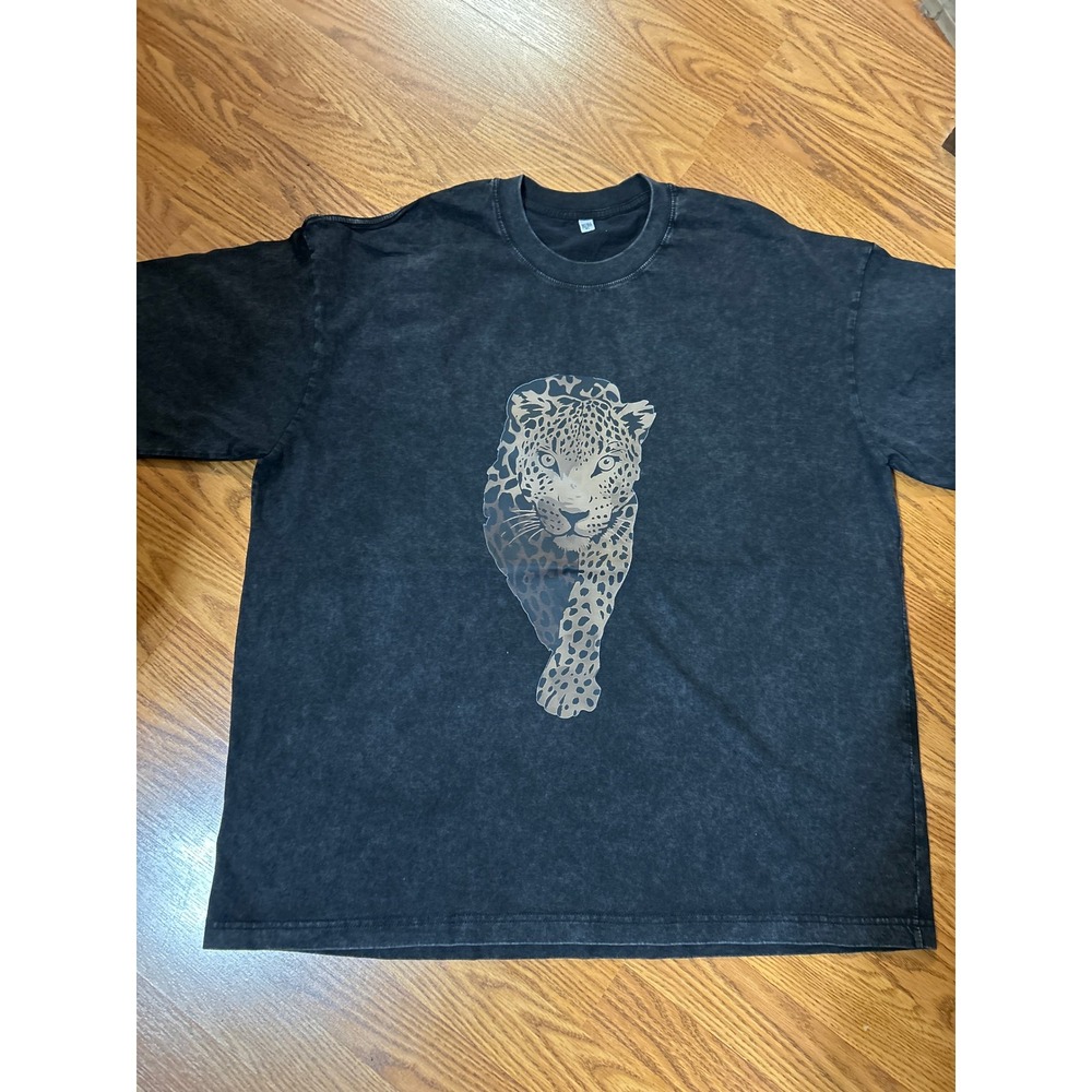 Unbranded Leopard Graphic T-Shirt XL Black Mineral Wash‎ Acid Wash Cotton
